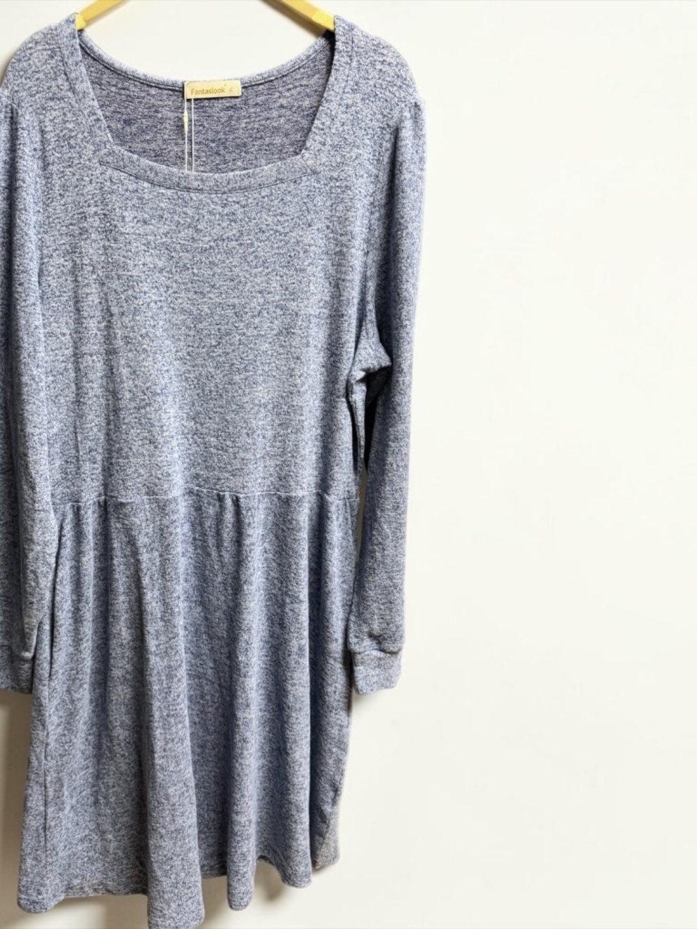 NWT Fantaslook Gray Sweater Dress XL Square Neck Long Sleeve Pockets - Picture 2 of 15